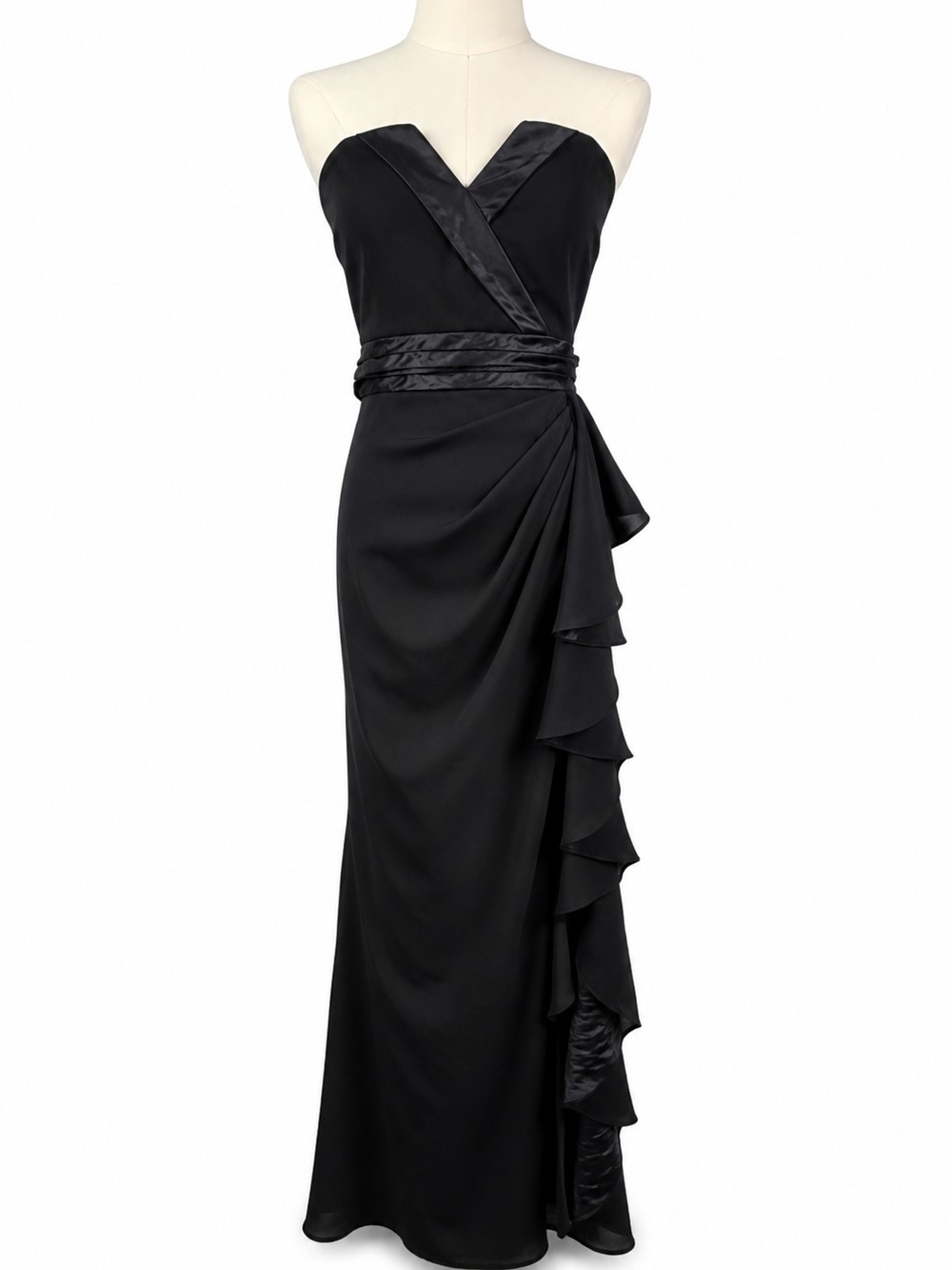 Badgley Mischka Collection Black Strapless Ruffle Formal Evening Gown 6
